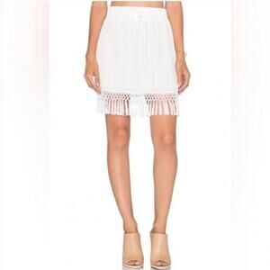 Amour Vert Silk Cream Macrame Tassel Hem Drawstring Pull On Skirt Large